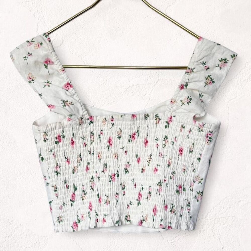 Joie Floral Linen Blend Crop Top XS Button Front Cottagecore Romantic - Picture 2 of 4